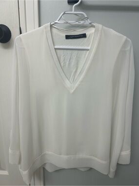 Zara Woman off white  v neck sheer blouse